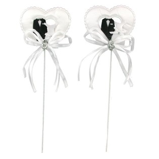 Topper para Tarta / Brocheta Decorativa - Novios sobre Corazón (12 ud.)