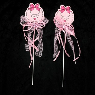 Topper / Palito para Tarta de Nacimiento - Rosa Bebé (12 uds.)
