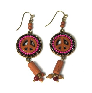 Pendientes de Estilo Ibiza con Símbolo de Paz - Marrón/Fucsia (1 ud)