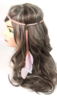 Diadema de estilo Ibiza con cuentas y plumas Salmón (1 ud.)