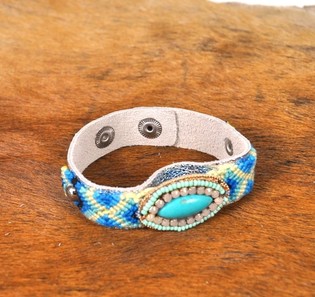 Pulsera de Lujo Estilo Ibiza Aspecto Plata y Turquesa (1 ud)