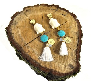 Pendientes Turquesa / Crema Buda (1 ud.)