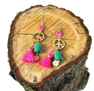 Pendientes Fucsia / Verde Buda (1 ud)