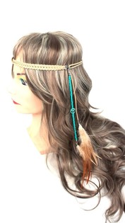 Diadema con plumas Beige Turquesa (1 ud)