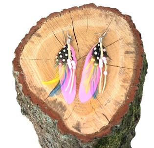 Pendientes estilo Ibiza con pluma - Rosa (1 ud)
