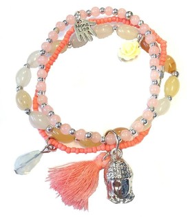 Pulsera Estilo Ibiza Salm&oacute;n con Buda (1 ud)