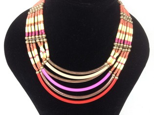 Collar de Lujo Estilo Ibiza Rosa / Naranja / Dorado (1 ud)