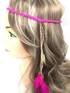 Diadema trenzada con plumas Fucsia (1 ud)