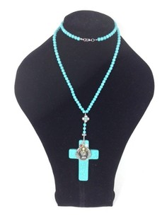 Collar Largo Cruz Turquesa Estilo Ibiza (1 ud)