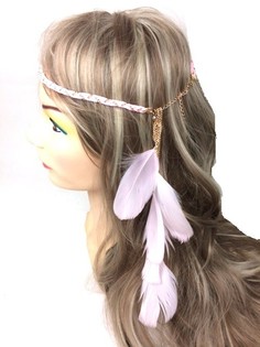 Diadema trenzada con plumas rosa (1 ud)
