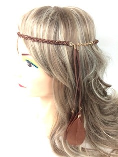 Diadema trenzada con plumas marrón (1 ud)