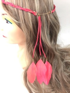 Diadema trenzada con plumas Melocotón (1 ud)