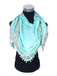 Foulard Triangular Estilo Ibiza Menta con Pompones (1 ud.)