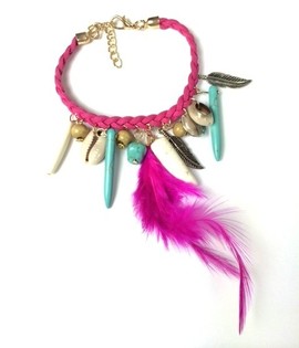 Pulsera Ibiza Fucsia con Concha y Diente (1 ud)