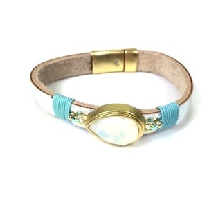 Pulsera de plata con gota de nácar estilo Ibiza (1 ud)