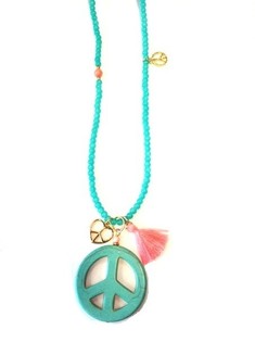 Collar Turquesa Estilo Ibiza con Símbolo de la Paz (1 ud.)