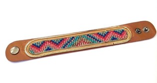 Pulsera de Cuero Ibiza Estilo Azteca Borde Dorado Naranja (1 ud.)