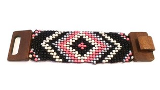 Pulsera Ibiza Estilo Azteca Cierre de Madera Rosa/Negro (1 ud)