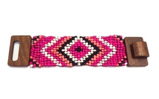 Pulsera Azteca con Cierre de Madera Fucsia (1 ud)