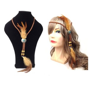 Collar / Diadema de Plumas Ibiza - Marrón (1 ud)
