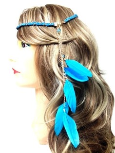 Diadema trenzada con plumas azul (1 ud)