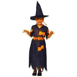 VESTIDO DE BRUJA NARANJA/NEGRO PARA NI&Ntilde;OS - TALLA 146
