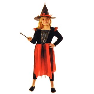 DISFRAZ DE BRUJA NEGRO/ROJO PARA NI&Ntilde;OS - TALLA 146