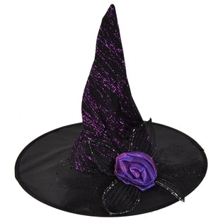 Sombrero de bruja con flor morada (6 uds.)