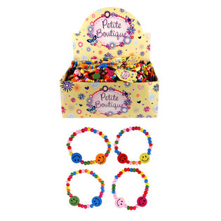 PULSERAS SMILEY ALEGRE DE MADERA PARA NI&Ntilde;OS EN EXPOSITOR (144 uds.)