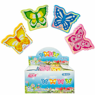 SACAPUNTAS DE MARIPOSA, COLORES MIXTOS EN EXPOSITOR (48 uds.)