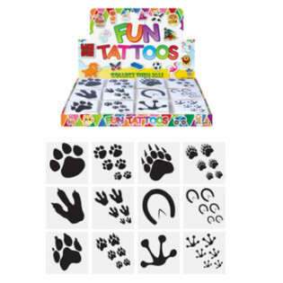TATUAJES FUN - MODELO: HUELLAS DE ANIMALES, Cada paquete 12x Tatuajes EN EXPOSITOR (48 uds.)